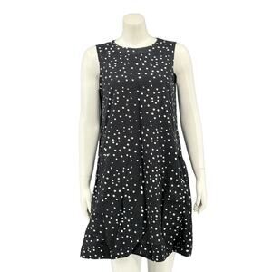 Eileen Fisher Dress Womens Small Black White Polka Dot Organic Cotton Pullover